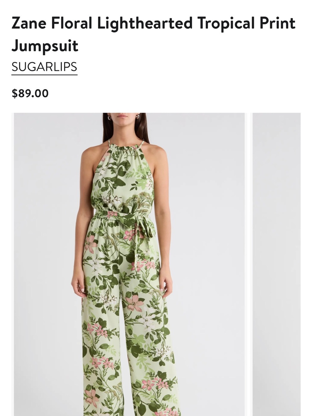 Sugarlips Light Green Floral Halter Jumpsuit with Tie Waist